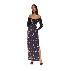 Cara Cara Mirana Maxi Dress  Black Floral Off Shoulder Viscose Size L